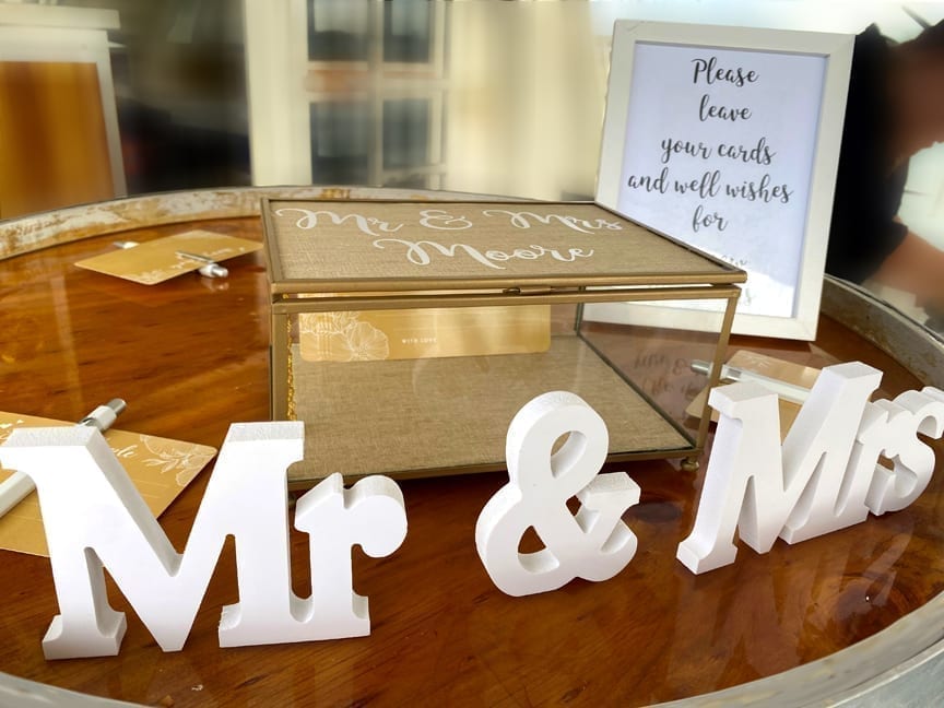 Wedding Mr and Mrs sign on Barrell of Crusader 1